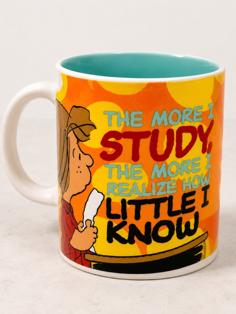 Peanuts Peppermint Patty Gibson Mug The More I Study Quote Coffee Cup 10 Oz 2019